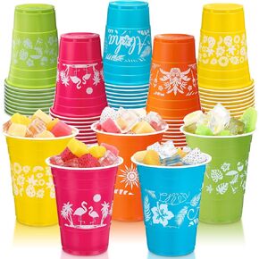 Domensi 50 Pcs Hawaiian Luau Party Decorations Cups 16 oz Disposable Party Cups for Tropical Luau Pool Beach Birthday Supplies