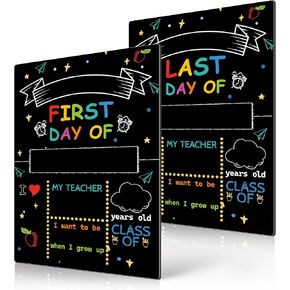 First & Last Day of School Chalkboard, 10 x 14 Inch Double Sided Back to School Board, Reusable Kindergarten reschool 1st Grade Decorations Photo Props for Kids/Girls/Boys