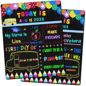 First & Last Day of School Chalkboard 10 x 12 Inch Double Sided Back to School Sign for Kids/Girls/Boys Washable Chalkboard Signs for Kindergarten & Pre-K Unicorn