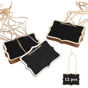 12 PCS Mini Chalkboard Tags with String Hanging Wooden Blackboard Labels Rectangle Chalkboard Signs for Party Buffet Wedding Craft Decorations