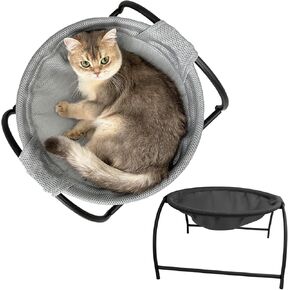Free-Standing Cat & Dog Hammock Bed for Large Pets - Breathable Circular Pet Bed, Machine-Washable, Stable Frame, Easy Assembly Indoor/Outdoor (Gray)