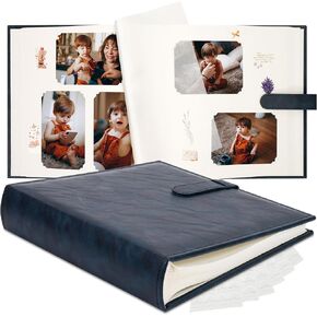 Vienrose Scrapbook Photo Album with Writing Space 12" x 12", Premium DIY Scrapbooking Albums with 60 Pages, Large Photos Book Faux Leather Cover for Wedding Family Baby Travel Graduation, Navy Blue
