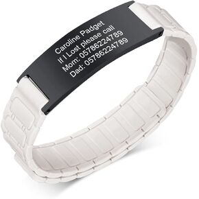 Personalized Safety Bracelet for Kids - Customized Stainless Steel Tag & Cartoon Silicone Strap Wristband for Kid Girls Boys Toddler,Free Engraving Adjustable Child Anti-Lost Safety Bracelets