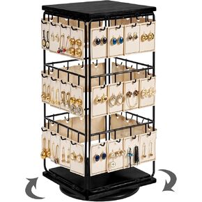 360 Rotating Earring Display Stands for Selling, Earring Rack Display Holder Stand, Jewelry Display for Vendors Selling Earring Cards, Necklaces, Bracelets, Hair Accessories (48 Hooks)
