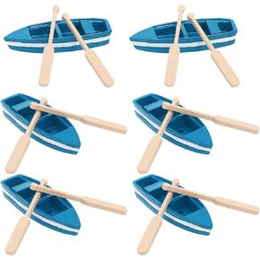 6 Pcs Mini Wooden Boats with Oars, Blue Row Boat DIY Set for Coastal Nautical Decor,Mini Rowboat with Oars, Ocean Room Decoration