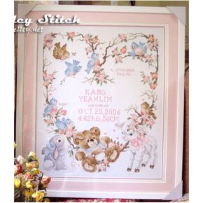 Newborn Announcement Birth Record Counted Cross Stitch Kit Embroidery Cartoon Bear Flowers DIY Gift for Baby Room Decoration