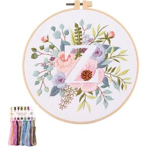 artcici Embroidery Kits Plant Flower Letter J Patterns for Beginners Adults, Full Range Embroidery Starter Kits Cross Stitch Needlework Supplies (Letter J)