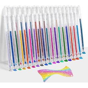 36 Colors Retractable Sparkle Glitter Gel Pens, 1mm Fine Point Refillable Metallic Gel Pens Sets for Kids Adult Coloring, Cards Making, Journaling, Highlighting, Art Projects, Gift for Christmas