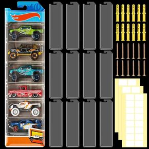 Geelin 12 Pcs Acrylic Model Car Display Cases, Holds up to 120 Cars Wall Mount, Toy Organizer Storage, Diecast Blister Display Shelf Packaged, 16.9 x 4.4