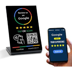 Google Review Stand compatible with Google Reviews - Tap for Instant Reviews - All Phones Compatible - Reusable Smart Tap NFC & QR - Boost Business Reviews - Zappy Fast (Black, 10-Pack)