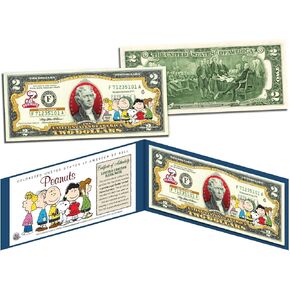 Peanuts Original Gang Peanuts Charlie Brown Snoopy Uncirculated Two Dollar Bill Special Edition Collectible Display Holder and Certificate