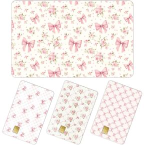 Afritee Pink Bows Credit Card Skins - 4 PCS Coquettte Bow Cover Personicized Cover Cover Covers for Women ، Heatproof Cold Transfer Sticker Diy Metrocard Craft Decoration Gift for Girl