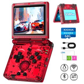 RG35XXSP Portable Flip Handheld Retro Game Console RG35XXSP with Linux System 3.5 inch IPS Screen and 64G TF Card Pre-Installed 5532 Games,Consoles Supports 5G WiFi Bluetooth Red