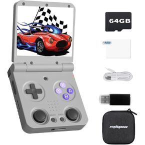 2025 New Miyoo Flip V2 Handheld Game Console 64GB,3.5-inch 640*480 IPS Screen 3000mAH Battery Portable Video Gaming Console with Storage Case retroid Pocket flip 2 Retro Gaming Console Yellow