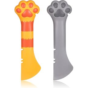 2 Pack Cat Food Spoon, Silicone Cat Dog Food Spatula, Pet Can Opener Scoop for Pet Wet Dry Foods, Cute Paw Design, Easy Clean Mixing Spoon for Dogs Cats, Small Jar Scraper (Orange, Gray)​