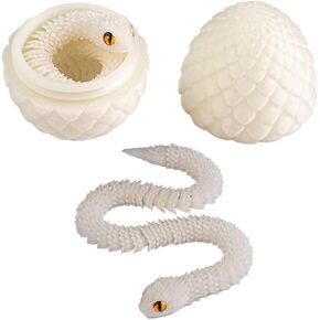 12 inch 3D Printed Snake Eggs with Snake Inside,3D Printed Animals,Easter Basket Stuffers,Executive Desk Toys,Articulated Crystal Toys for Kid Desk Decor,Easter Eggs,Gifts(Blue Silver)