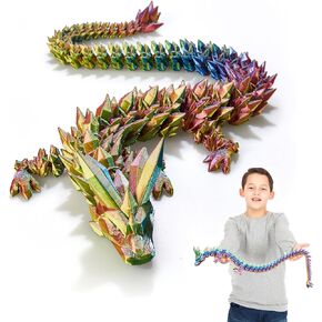 FOTN 3D Printed Dragon, 3D Dragon,24 Inch 3D Printed Fidget Dragon, Bigger Fidget Crystal Dragon Toys, 3D Printed Articulated Dragon for Home Office Car Desk Decor Toys (Red Yellow Blue)