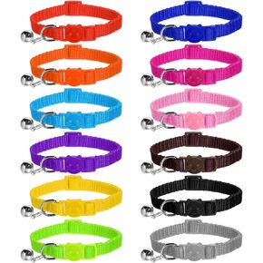 12 Pcs Breakaway Cat Collars with Bell Colorful Kitten Collar with Bell Soft Adjustable Collars with Safety Buckle Quick Release Cat Collar for Cats 12 Colors