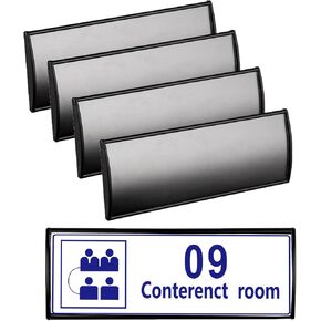 5 Pcs Office Name Plates Holder for Doors, 3 Inches x 8 Inches Curved Wall Mount Door Sign Holder, Silver Aluminum Sign Holder for Office Wall with Plastic Film and Adhesive Tape
