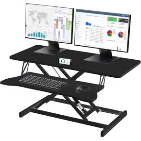 37 Inch Standing Desk Converter - Manual Pneumatic Spring, Two Monitor Stable Standing Desk Converter, 5.9" to 18.8" Height Adjustable Laptop Workstation with Keyboard Tray for Home, Company(White)