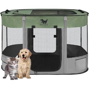 Rest-Eazzzy Dog Playpen, Foldable Kitten Playpen for Medium Dogs, Portable Pet Puppy Playpen with Removable Shade Cover, Indoor Outdoor Travel Camping Use for Small Pets with Carrying Case (S, Green)
