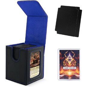 MTG Deck Box for Commander Display,Card Deck Case Fits 100 Double Sleeved Cards, Magic Commander TCG Card Leather Storage Box with 2 Dividers and 1 Toploader (Black/Purple)