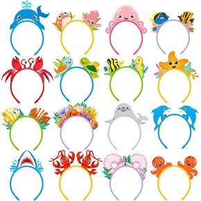 Blosssound 16 Pieces Ocean Animals Headbands Bulk Felt Under The Sea Hair Accessories Sea Life Headdress Underwater Headband Bulk for Ocean Party Favors Photo Props Decorations Supplies