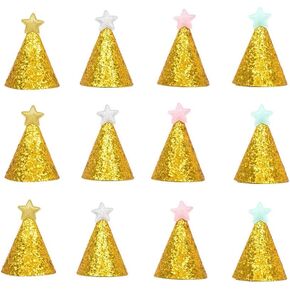 Golden Star Birthday Hats, 12 Pcs Golden Happy Birthday Party Hats with Shiny Star Party Supplies for Pets Kids Adults