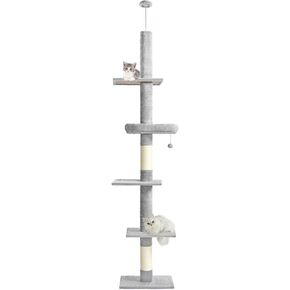 Floor to Ceiling Cat Tree,Cat Tower with Adjustable Height 95-110 Inches,5 Tiers Tall Cat Tree Ceiling to Floor with Cozy Bed,Platforms,Sisal Scratching Posts for Large Cats,Gray
