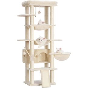 Heybly Cat Tree for Indoor Cats Large Adult with Big Platform, 68.1-inch Tall Cat Tower with Sisal-Covered Scratching Posts, Multi-Level Cat Condo Furniture with Hammocks, Black and Red HCT035BR