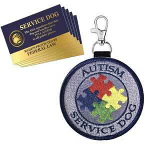 Autism Service Dog" Identification Patch Tag | Clips on Working Dog Vest, Harness, Collar, Leash or Carrier | Includes Five Federal Law Handout Cards