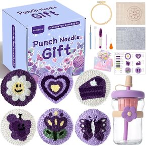 Betherioa Punch Needle Kits Adults Kids Beginner, 6 Pcs DIY Embroidery Handicraft Kits for Women, Mom, Wife, Girl, Sister Bestie Birthday, Teacher Appreciation, Children's Day (with Flower Cup)