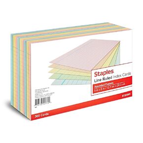 Staples 916405 5-Inch x 8-Inch Line Ruled Assorted Pastel Index Cards 300/Pack (50995)