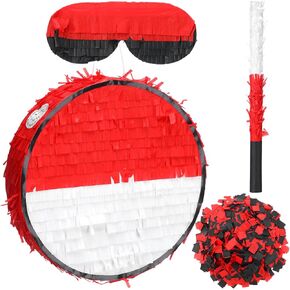 Cartoon Animation Piñata Red and White Ball Cartoon Birthday Party Favors Anime Themed Fiesta Decorations Piñata with Batting Stick Eye Mask and Confetti for Video Nights Sports Team