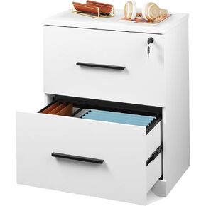 Devaise 2-Drawer Wood Wood File File Cabinet مع Lock for Home Office ، White