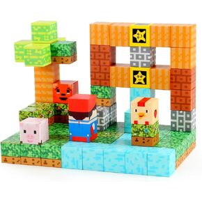 Magnetic Blocks - 80Pcs Build Super Bro Mine World Adventure Magnet Game Set, Magnetic Tiles Building Blocks Toddler Toys STEM Sensory Creative Toys Games for Kids Boys & Girls