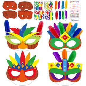 Cinrobiye 24-Pack DIY Tiki Mask Craft Kits,Hawaii Luau Summer Party Favors, Make-Your-Own Tropical Tiki Masks, Beach Party Activities, Aloha Night Decorations, Dress-Up Supplies