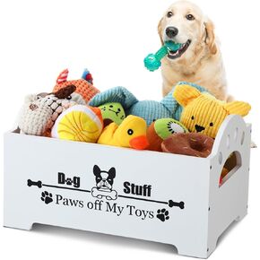 Marsui Wooden Dog Toy Bin Basket with Handle 14x9x8 Inches Large Dog Stuff Storage Box Cute Pet Stuff Organizer for Chew, Blankets, Leashes, Food Gift for Living Room Area(Black)