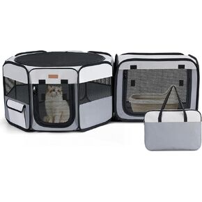 Lekereise Cat Playpen, 47" * 16" Portable Pet Playpen, 2-in-1 Dog Playpen Indoor Outdoor for Cats, Puppies and Small Pets, Independently Usable, with a Carry Bag