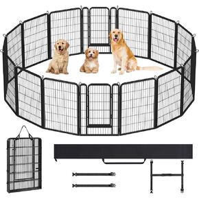 Yaheetech Metal Dog Playpen Outdoor, 40" Height Foldable 16 Panels Indoor Exercise Pen with Easy-Carry Straps&Stakes Storage Bag for Large/Medium/Small Dogs Animals Pets for RV Camping Yard Gate