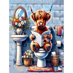 Highland Cow Stamped Cross Stitch Kits - Flower Counted Cross Stitch Kits for Beginners Adults Needlepoint Cross-Stitch Patterns Dimensions Needlecrafts Embroidery Kits Arts and Crafts