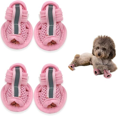 Summer Dog Sandals Breathable Mesh Dog Shoes Puppy Shoes for Hot Pavement Soft Sole Paw Protectors for Small Dogs Pink Size 1, Sandals for Dogs in Kuwait