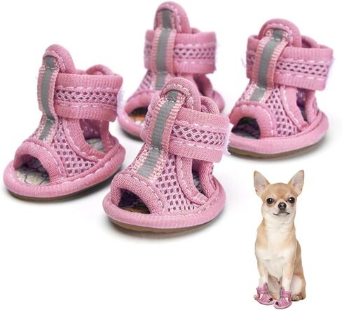 Summer Dog Sandals Breathable Mesh Dog Shoes Puppy Shoes for Hot Pavement Soft Sole Paw Protectors for Small Dogs Pink Size 1, Sandals for Dogs in Kuwait