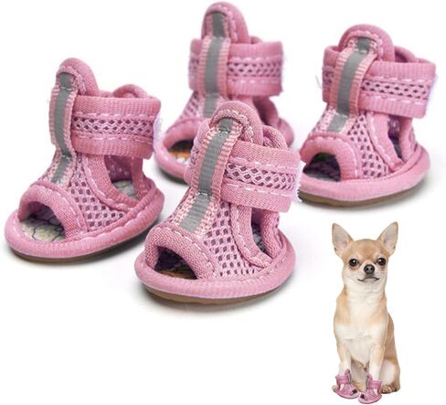 Summer Dog Sandals Breathable Mesh Dog Shoes Puppy Shoes for Hot Pavement Soft Sole Paw Protectors for Small Dogs Pink Size 1, Sandals for Dogs in Kuwait