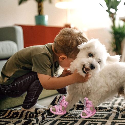 Summer Dog Sandals Breathable Mesh Dog Shoes Puppy Shoes for Hot Pavement Soft Sole Paw Protectors for Small Dogs Pink Size 1, Sandals for Dogs in Kuwait