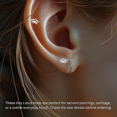 لوتس .925 أقراط من الفضة الاسترليني صغيرة جدًا، ثقب متعدد، للغضاريف، الحلزون، ثقب الأذن الثانية in Kuwait