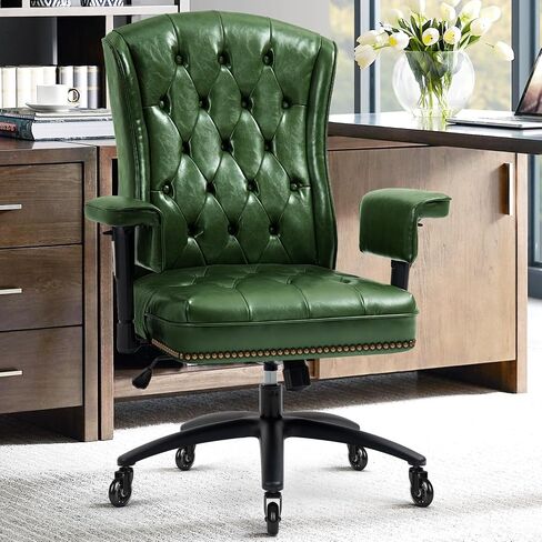 YAMASORO Ergonomic Executive Office Chair with Height-Adjustable, Home Office Desk Chairs PU Leather Swivel Work Chair, Camel in Kuwait