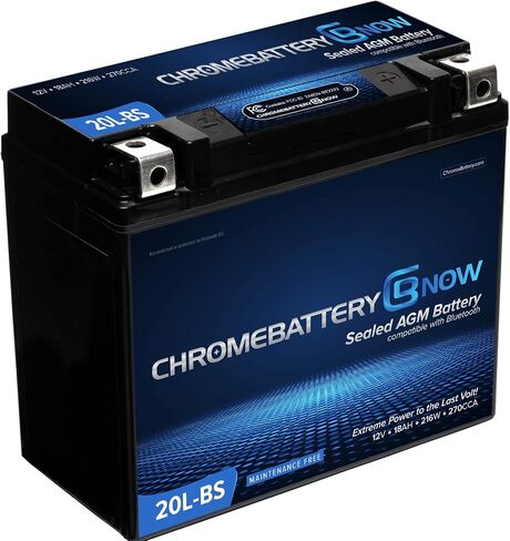بطارية Chrome الآن YTX20HL-BS، صيانة اتصال لاسلكي بالهواتف الذكية، بطارية بديلة مجانية لمركبات ATV، والدراجات النارية، والسكوتر، وUTV: 12 فولت، 18 أمبير، وطرف صامولة ومسمار (T3) in Kuwait