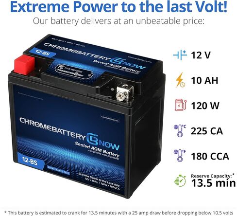 بطارية Chrome الآن YTX20HL-BS، صيانة اتصال لاسلكي بالهواتف الذكية، بطارية بديلة مجانية لمركبات ATV، والدراجات النارية، والسكوتر، وUTV: 12 فولت، 18 أمبير، وطرف صامولة ومسمار (T3) in Kuwait