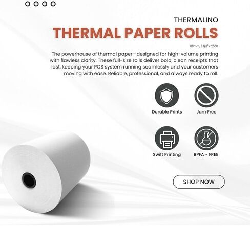 (20 لفة) 3 1/8 "× 200 قدم لفة ورق الاستلام الحراري-ورقة طابعة خالية من BPA ، 80 ملم لسجلات نقدية نقدية محطات الائتمان ، TM-T88IV in Kuwait